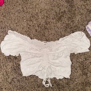 Garage White Puff Sleeve Ruched Crop Blouse